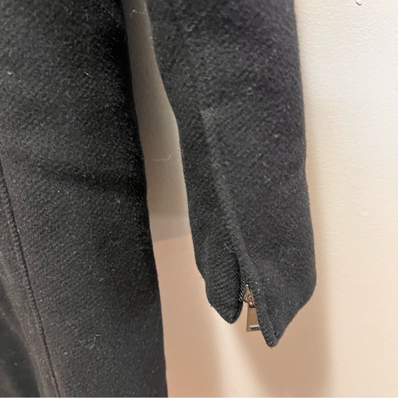 Vince Genuine Rabbit Fur Collar Lamb Leather Asymmetrical Wool Black Coat XS - Picture 11 of 16